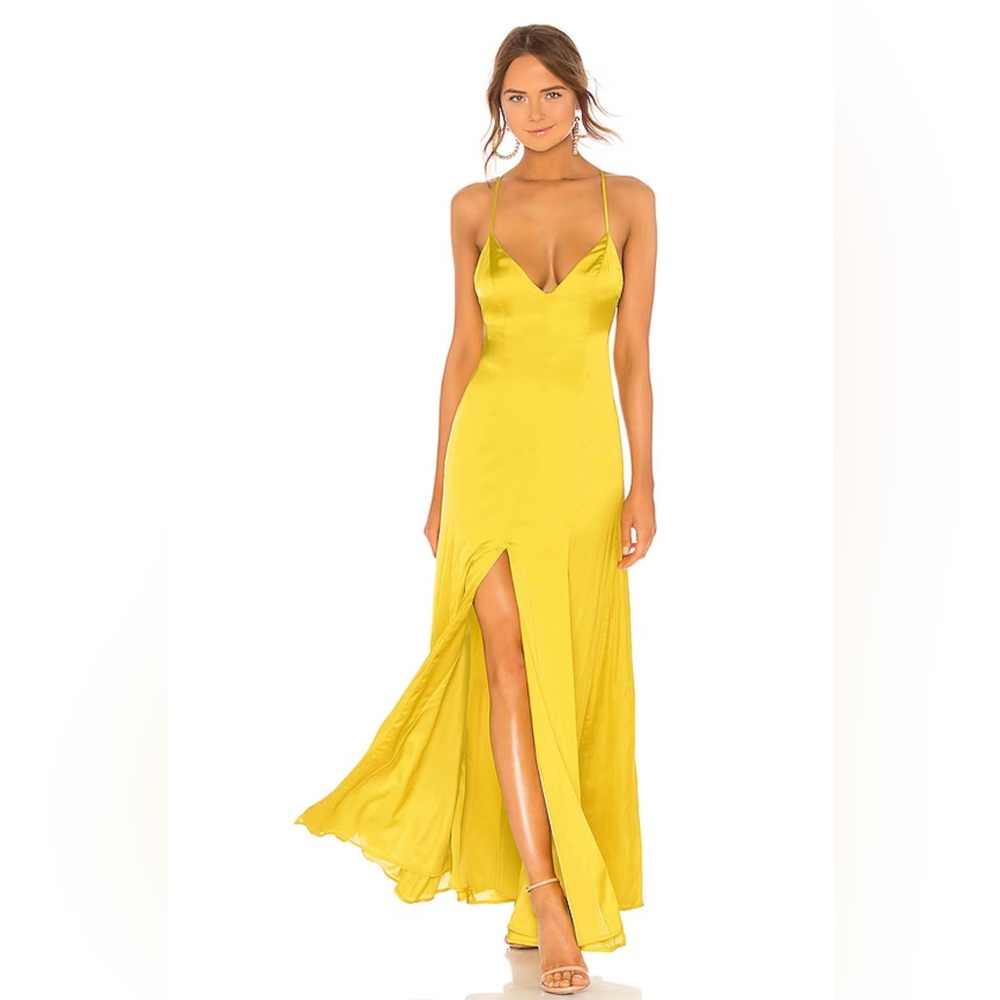 Lovers + Friends yellow REVOLVE gorgeous sexy silk maxi dress with slit
